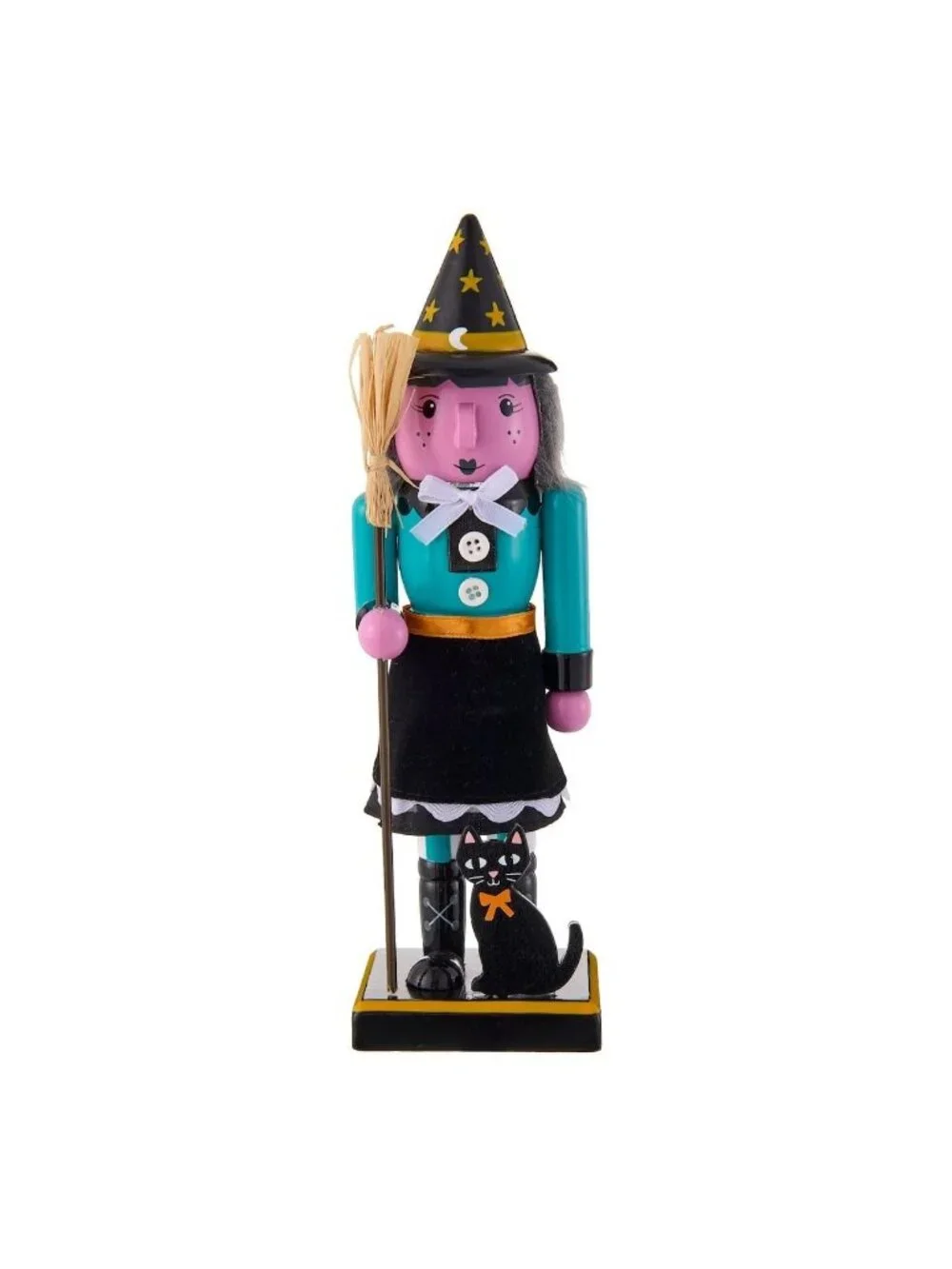 NWT Witch Halloween Nutcracker Black Cat Broom Ashland Michaels Yuleween Decor